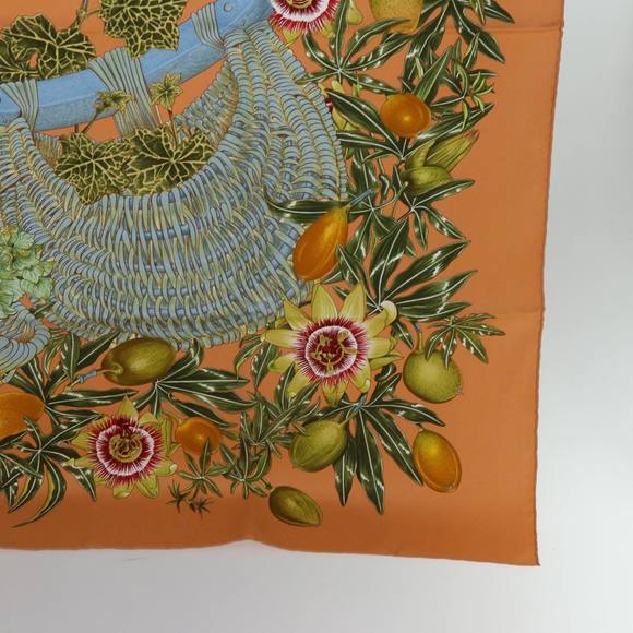 HERMES Carre 90 PASSIFLORES Scarf Silk Orange Auth am5974 - Picture 10 of 16